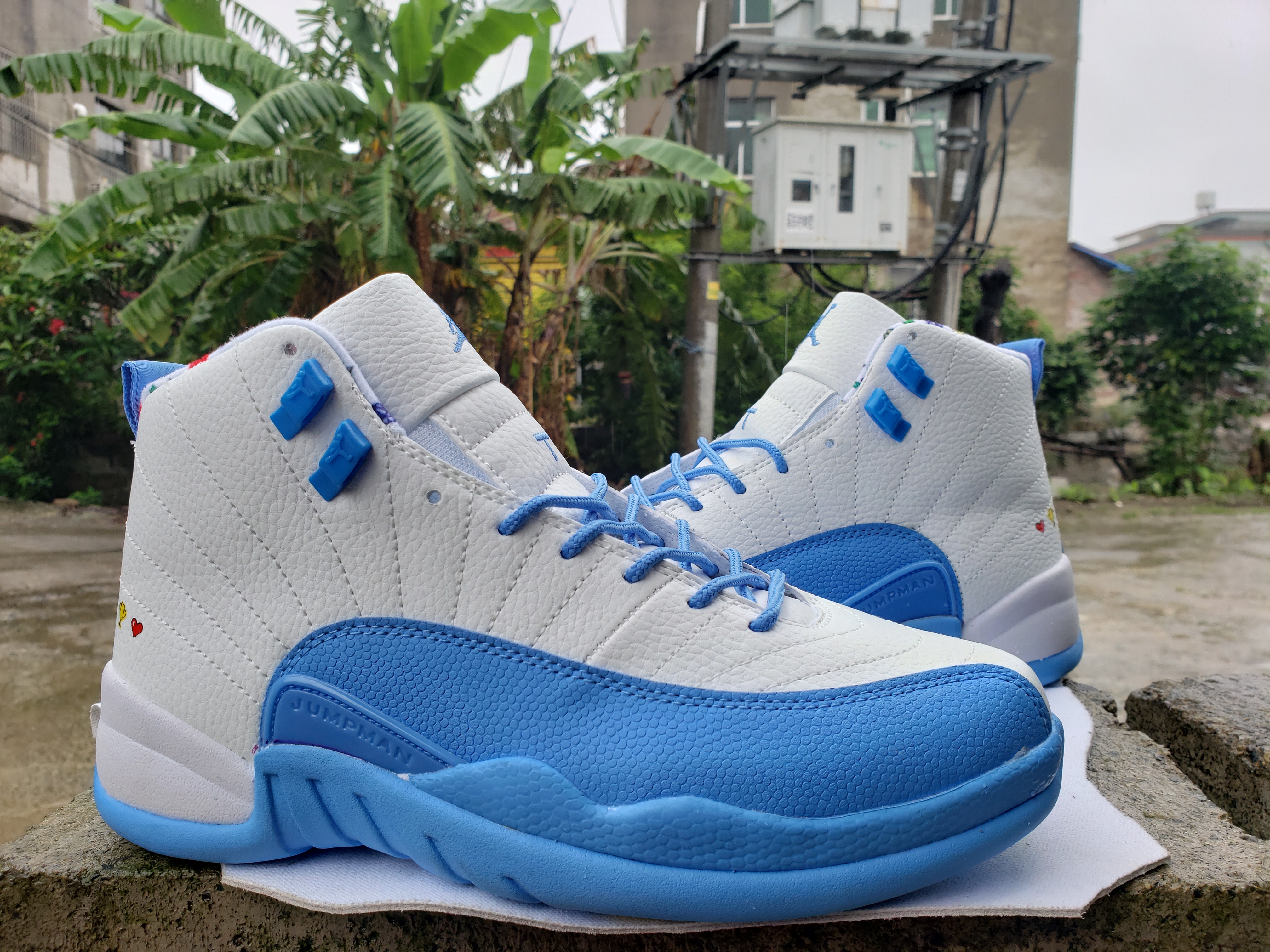 2022 Men Air Jordan 12 White Blue Shoes